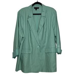 Lane Bryant Linen Blend Blazer Jacket Mint Green Plus Size 24
